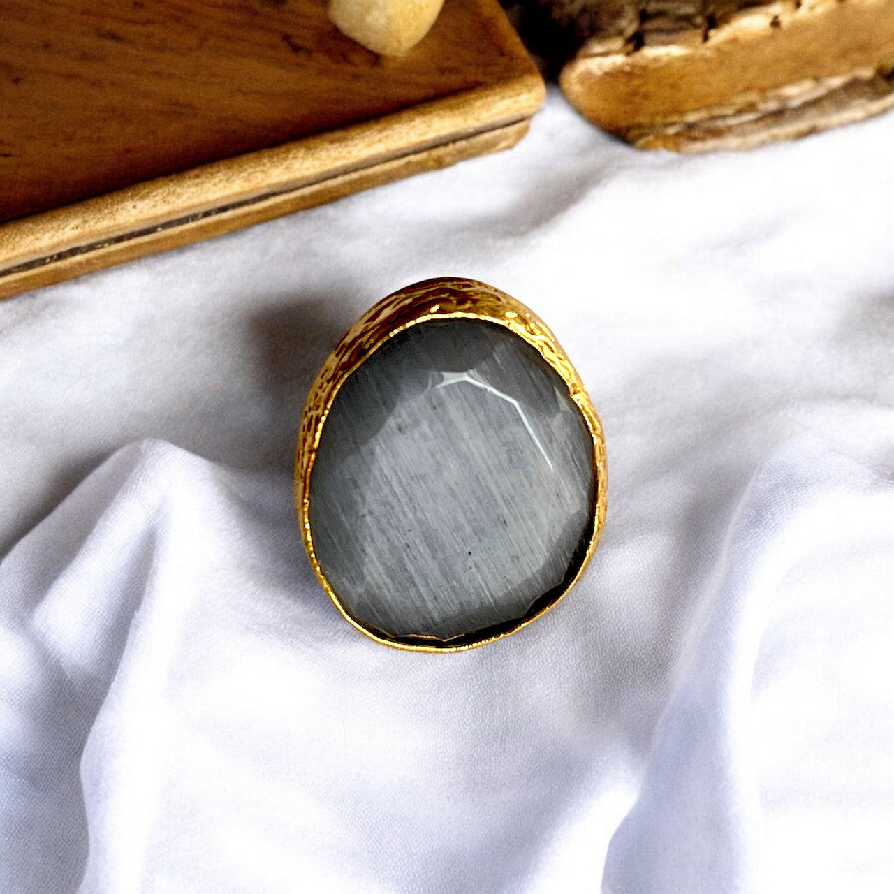 Bague "SILVARIA" pierre naturelle agate grise