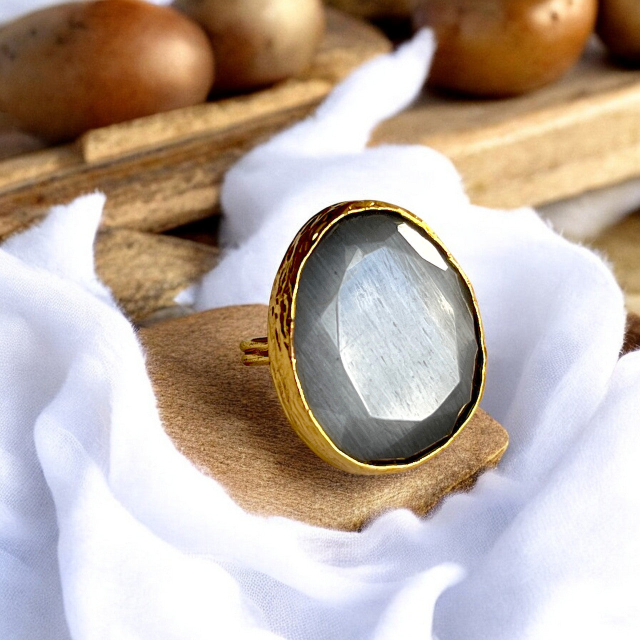 Bague "SILVARIA" pierre naturelle agate grise
