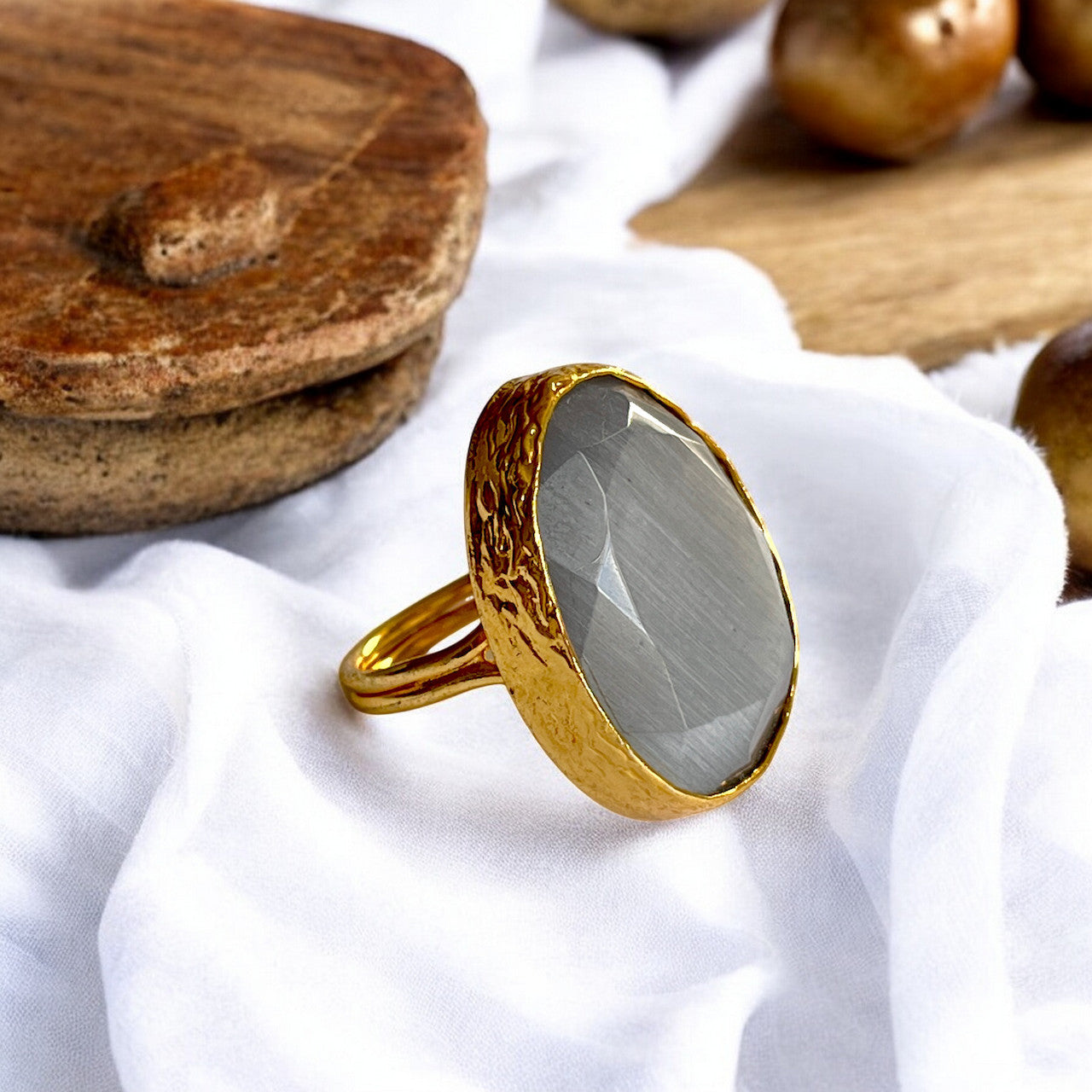 Bague "SILVARIA" pierre naturelle agate grise