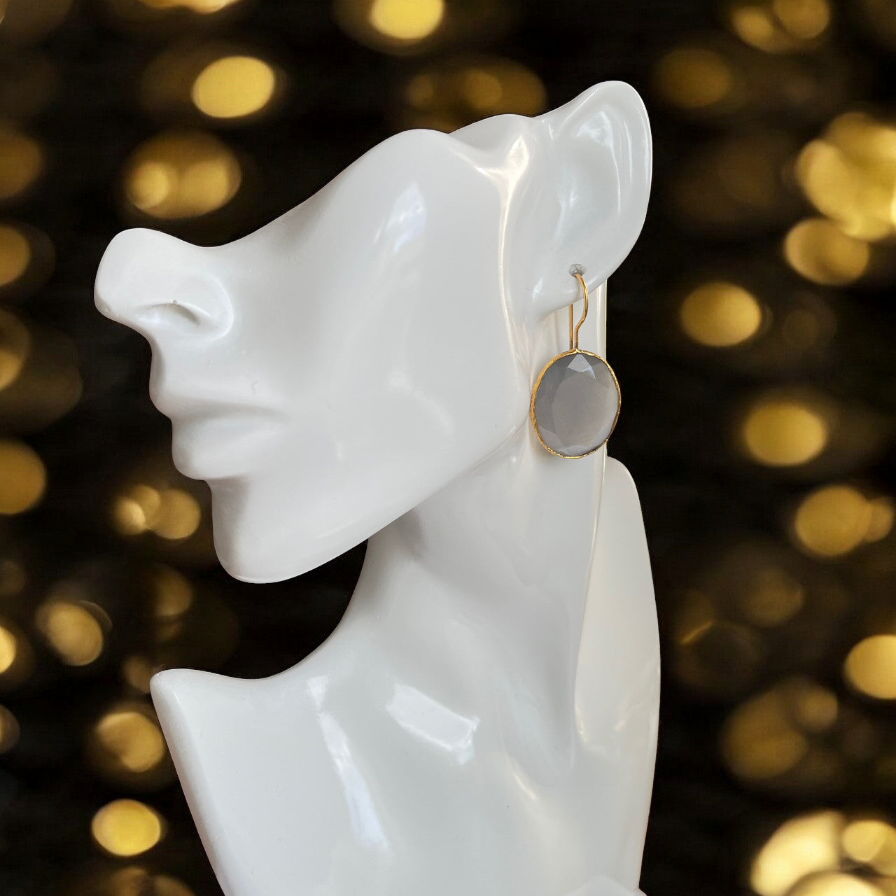 Boucles d’oreilles "SILVARIA" dorées or fin pierre naturelle Agate grise