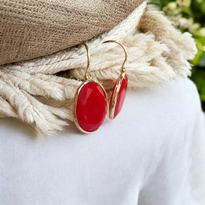 Boucles d’oreilles "ICONIA" pierre naturelle Agate rouge dorées or fin