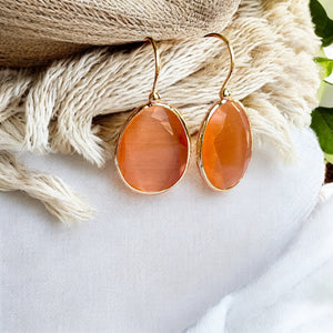 Boucles d’oreilles "MIRAE" pierre naturelle Agate orange dorées or fin