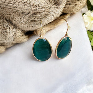 Boucles d’oreilles "LIVORA" pierre naturelle Agate verte dorées or fin