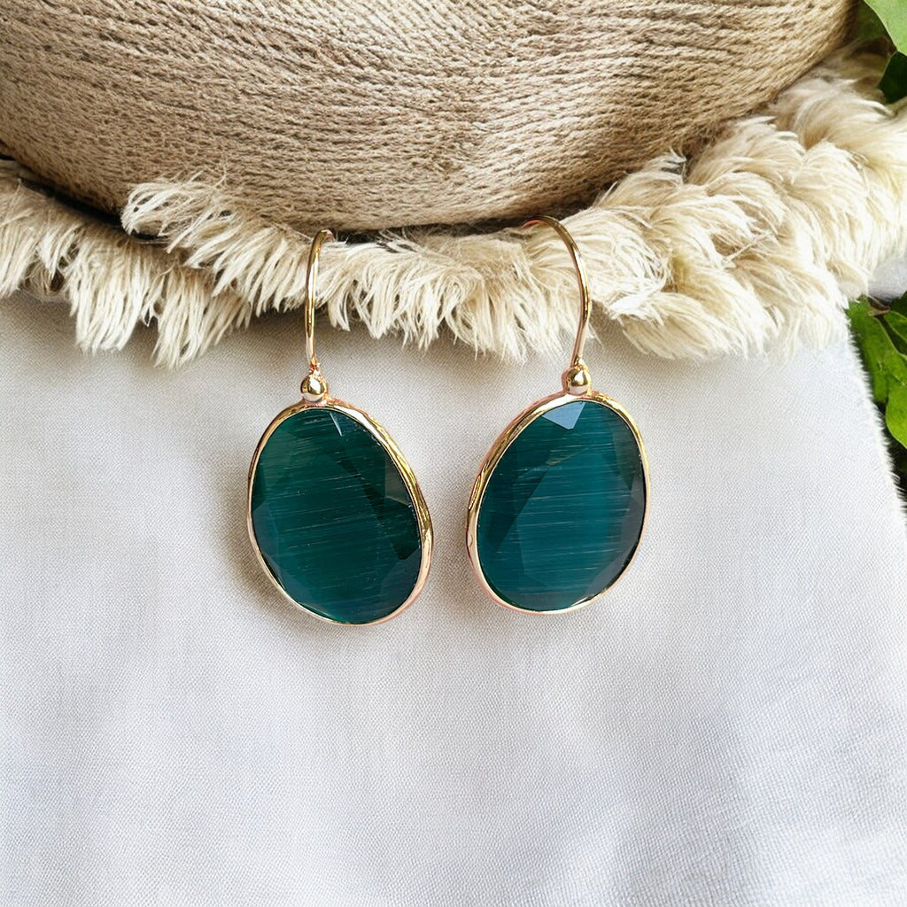 Boucles d’oreilles "LIVORA" pierre naturelle Agate verte dorées or fin