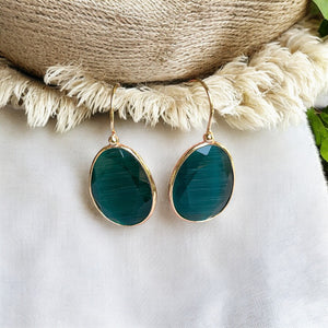 Boucles d’oreilles "LIVORA" pierre naturelle Agate verte dorées or fin