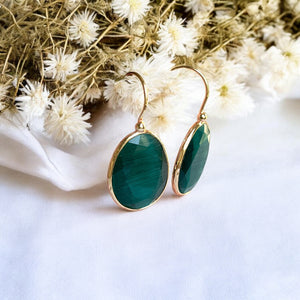 Boucles d’oreilles "LIVORA" pierre naturelle Agate verte dorées or fin