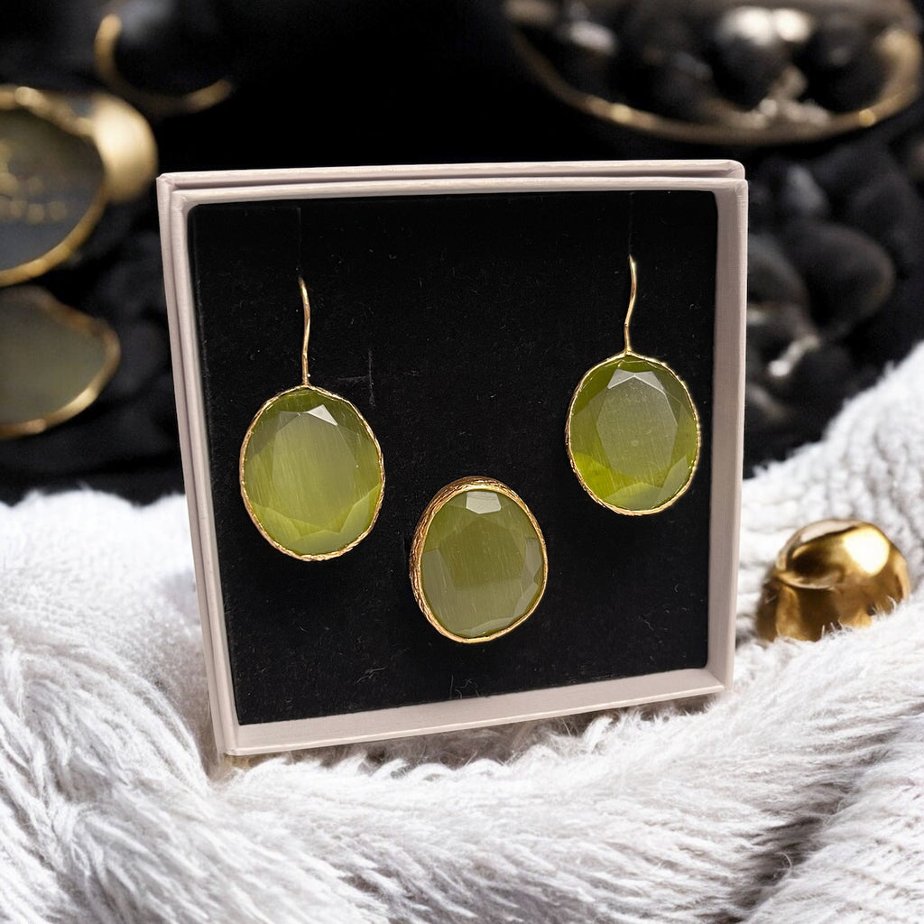 Parure « AGATELLE » dorée or fin en agate verte