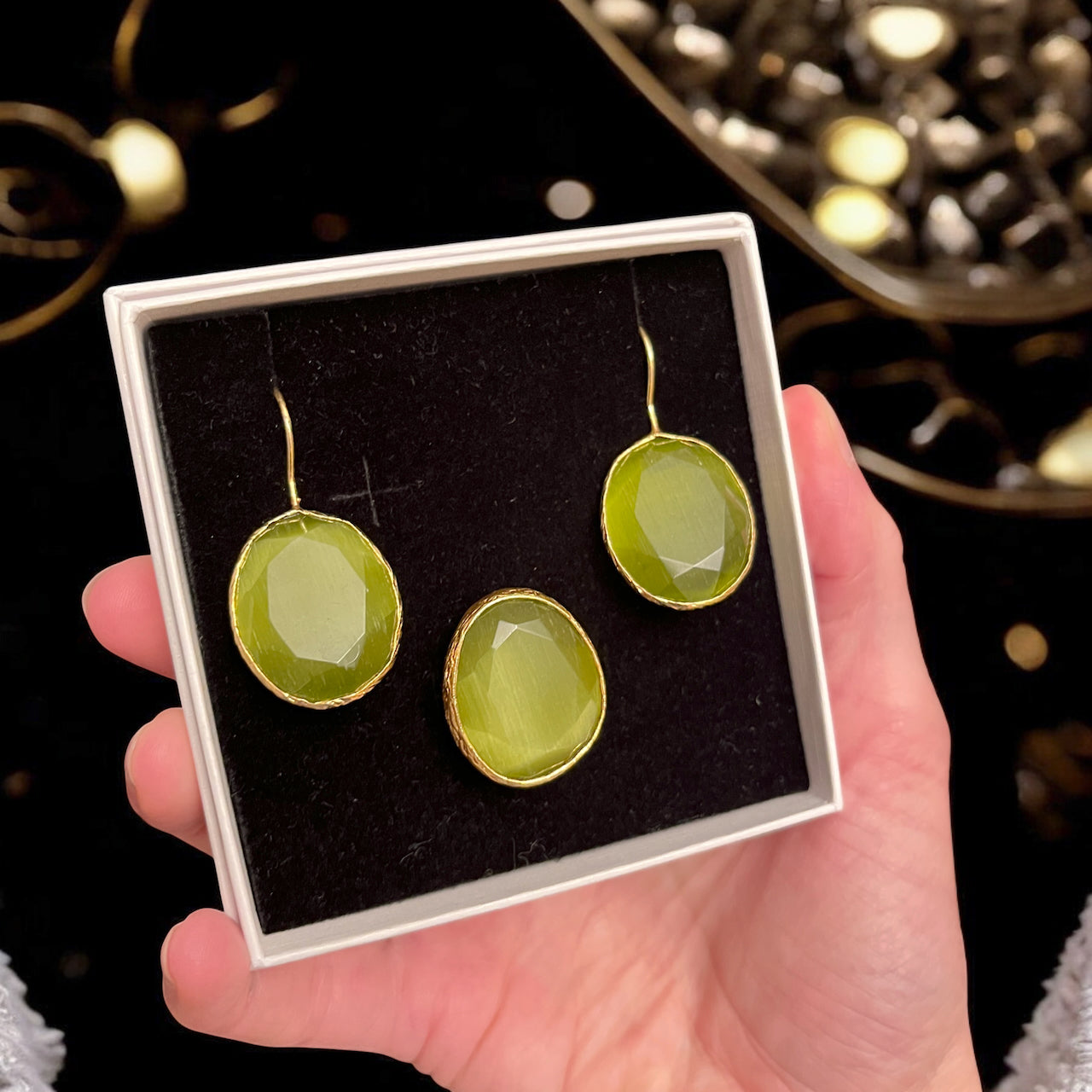 Parure « AGATELLE » dorée or fin en agate verte