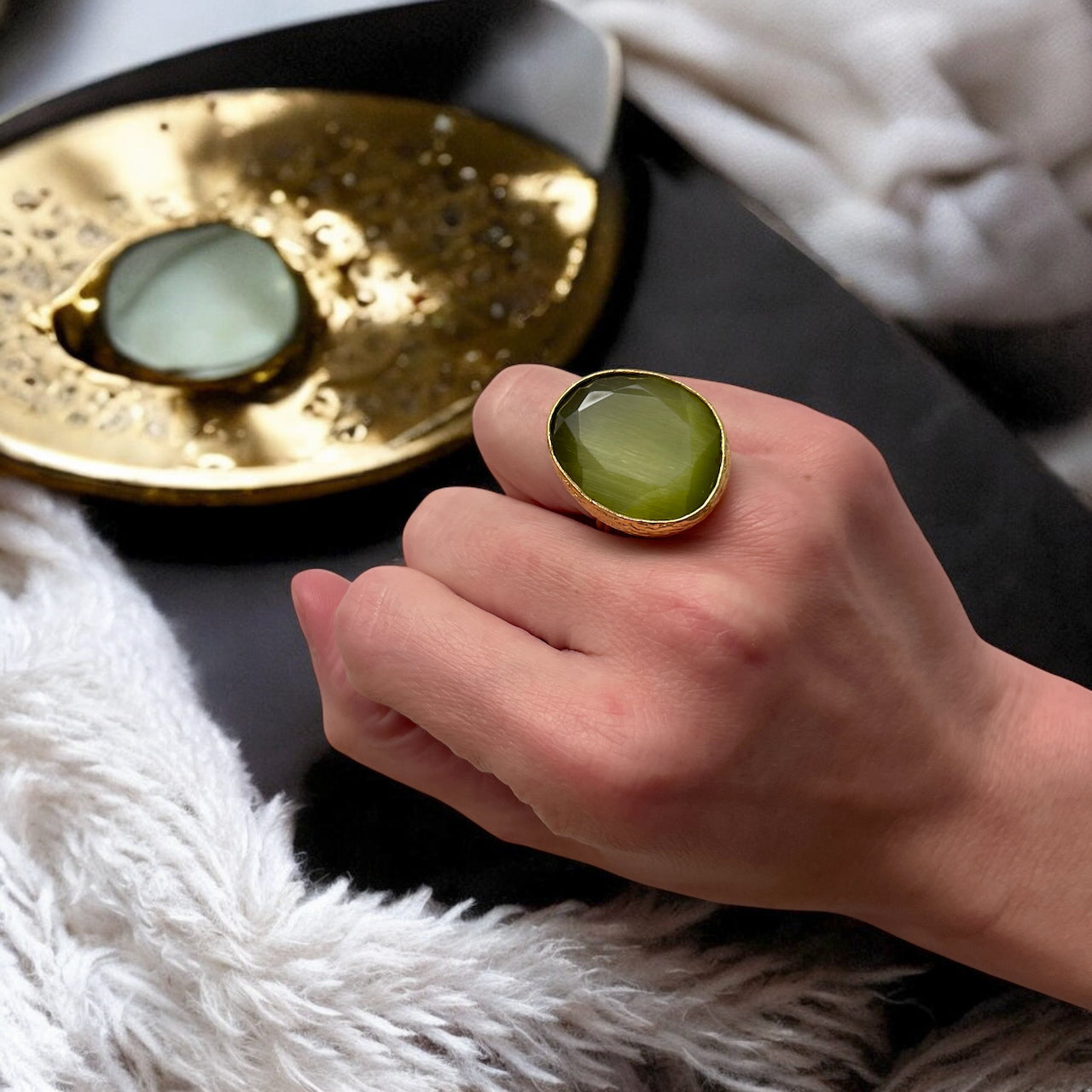 Parure « AGATELLE » dorée or fin en agate verte