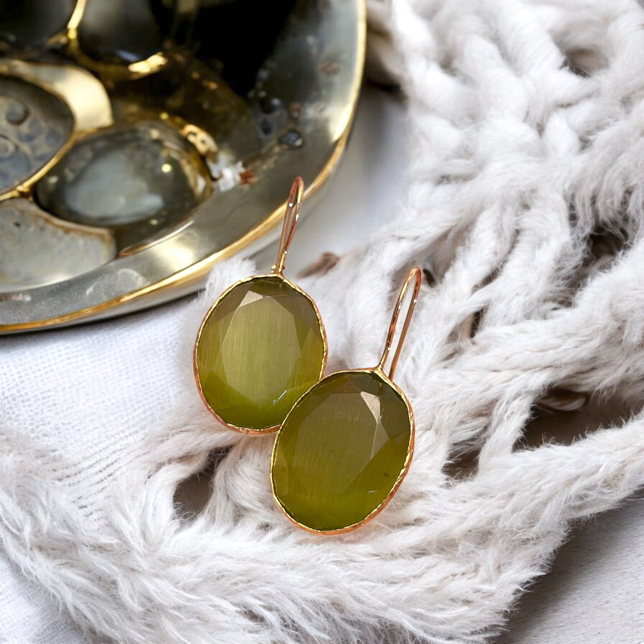 Parure « AGATELLE » dorée or fin en agate verte