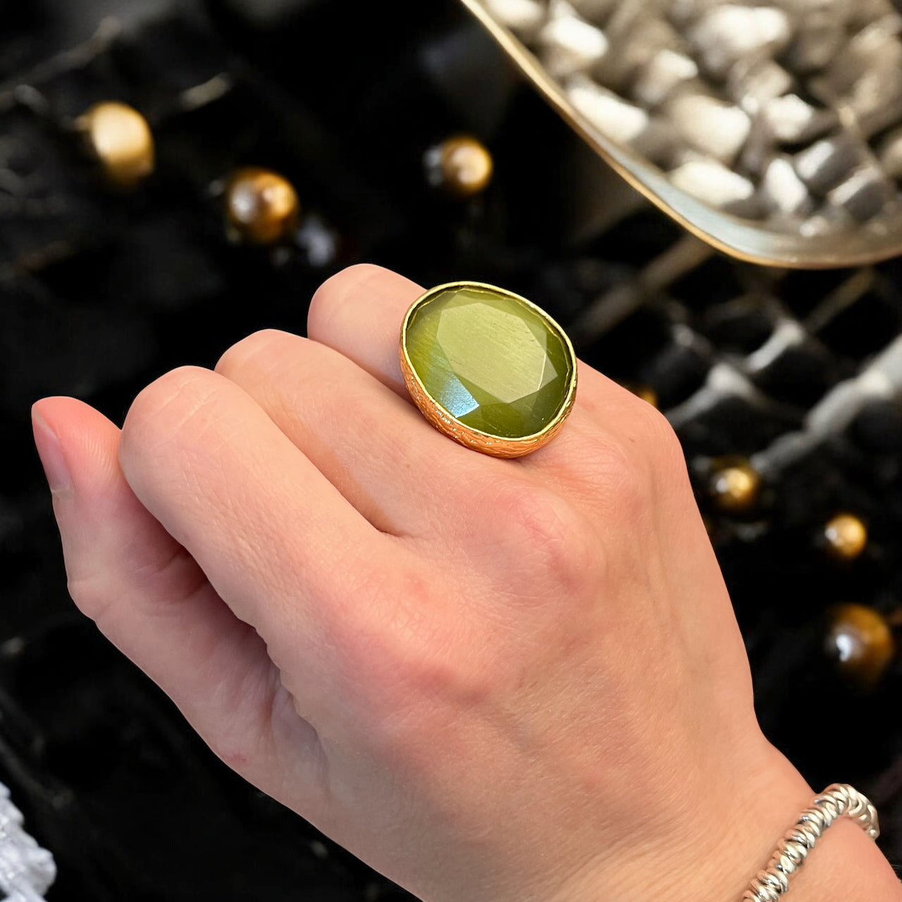 Parure « AGATELLE » dorée or fin en agate verte