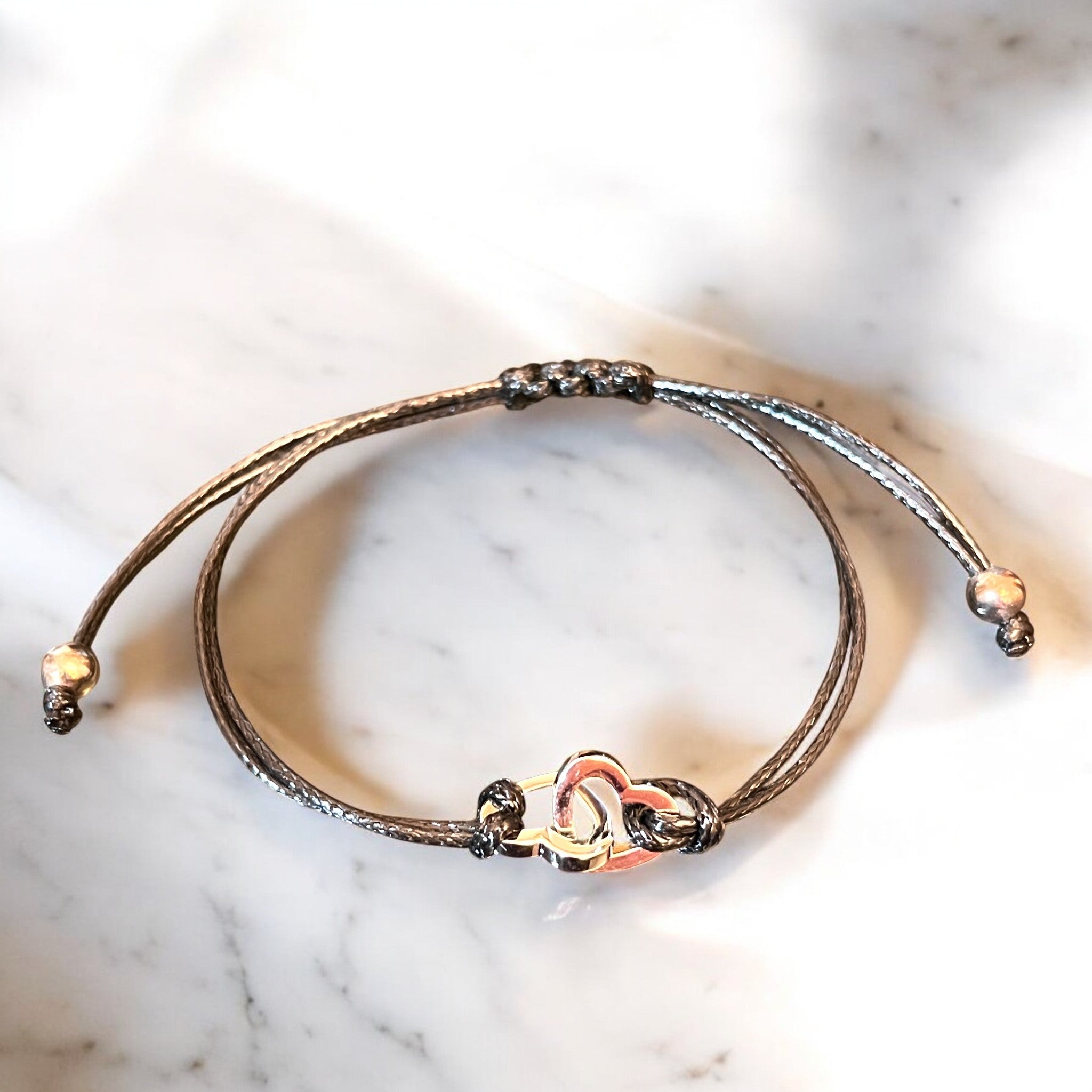 Bracelet "CORAZON" cordon adaptable deux coeurs argentés