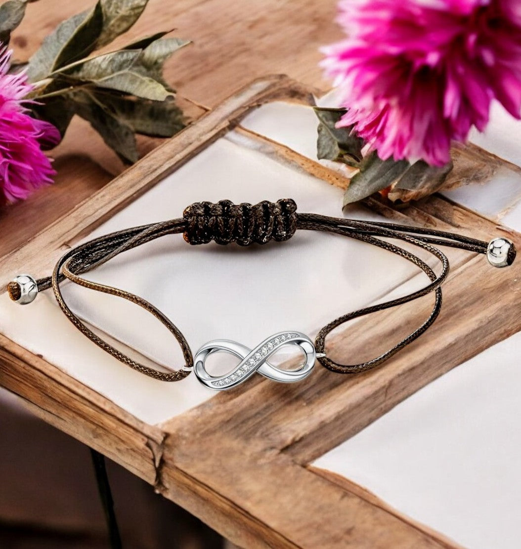 Bracelet "INFINITO" cordon adaptable Symbole Inifini argenté