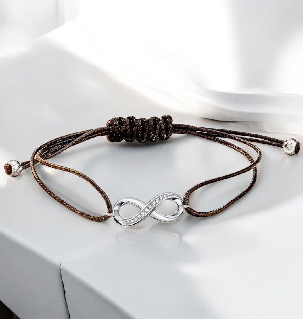 Bracelet "INFINITO" cordon adaptable Symbole Inifini argenté