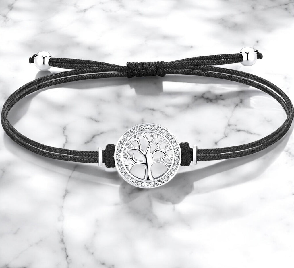 Bracelet "ARBOL" cordon adaptable Symbole Arbre de vie argenté et strass