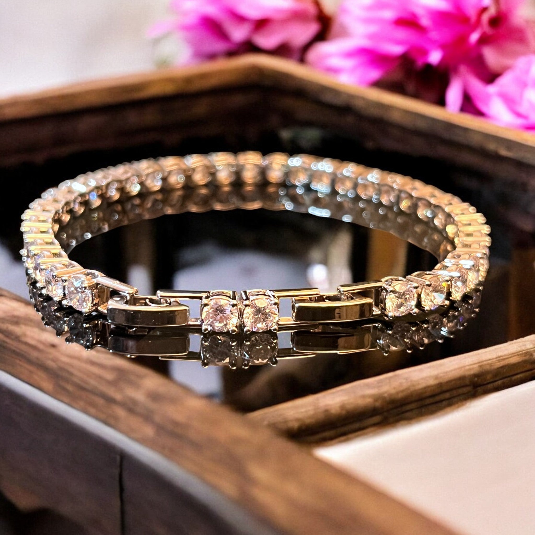 Bracelet "LUZ" avec strass de cristal tchèque blanc