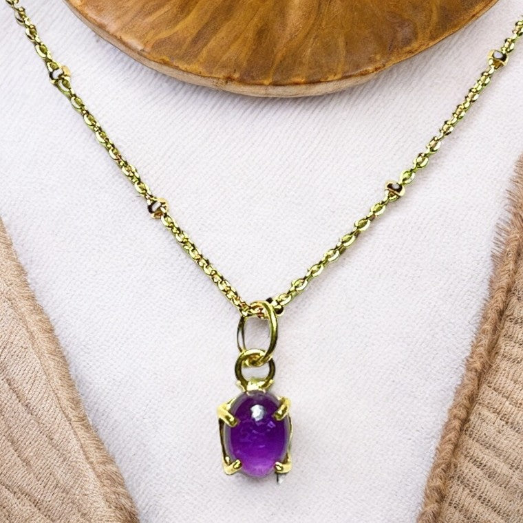 Pendentif "ADRIANA" doré or fin pierre d’ Améthyste