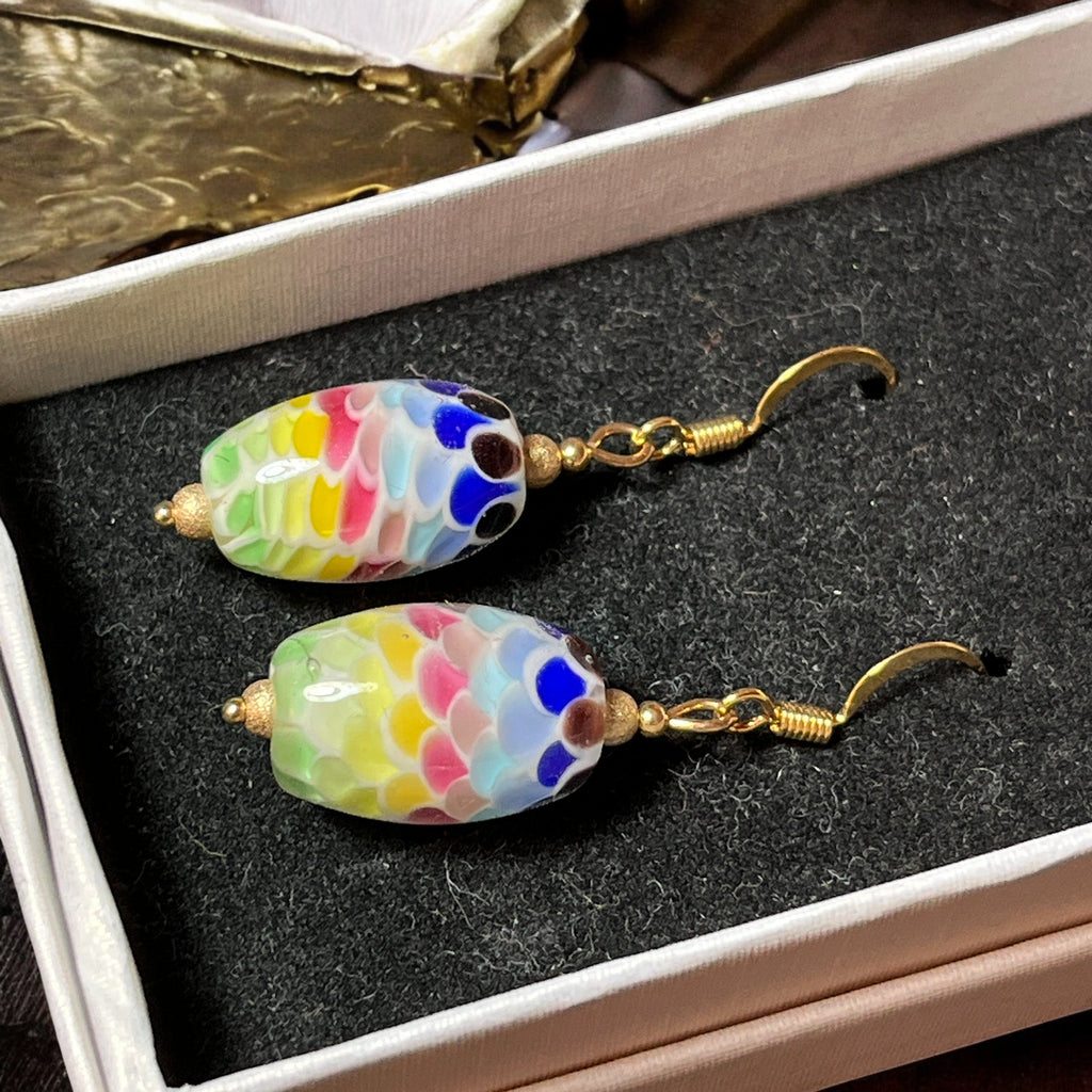 Boucles D'oreilles Fantaisie Verre Lampwork Ambre - Clips Ou Dormeuses Au Choix - Métal Argenté Ou Doré