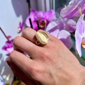 Bague "KARACHI" pierre naturelle agate beige champagne dorée or fin