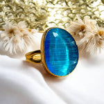 Bague "MUMBAI" pierre naturelle agate bleue dorée or fin