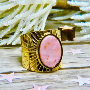 bague en acier inoxydable pierre naturelle agate rose