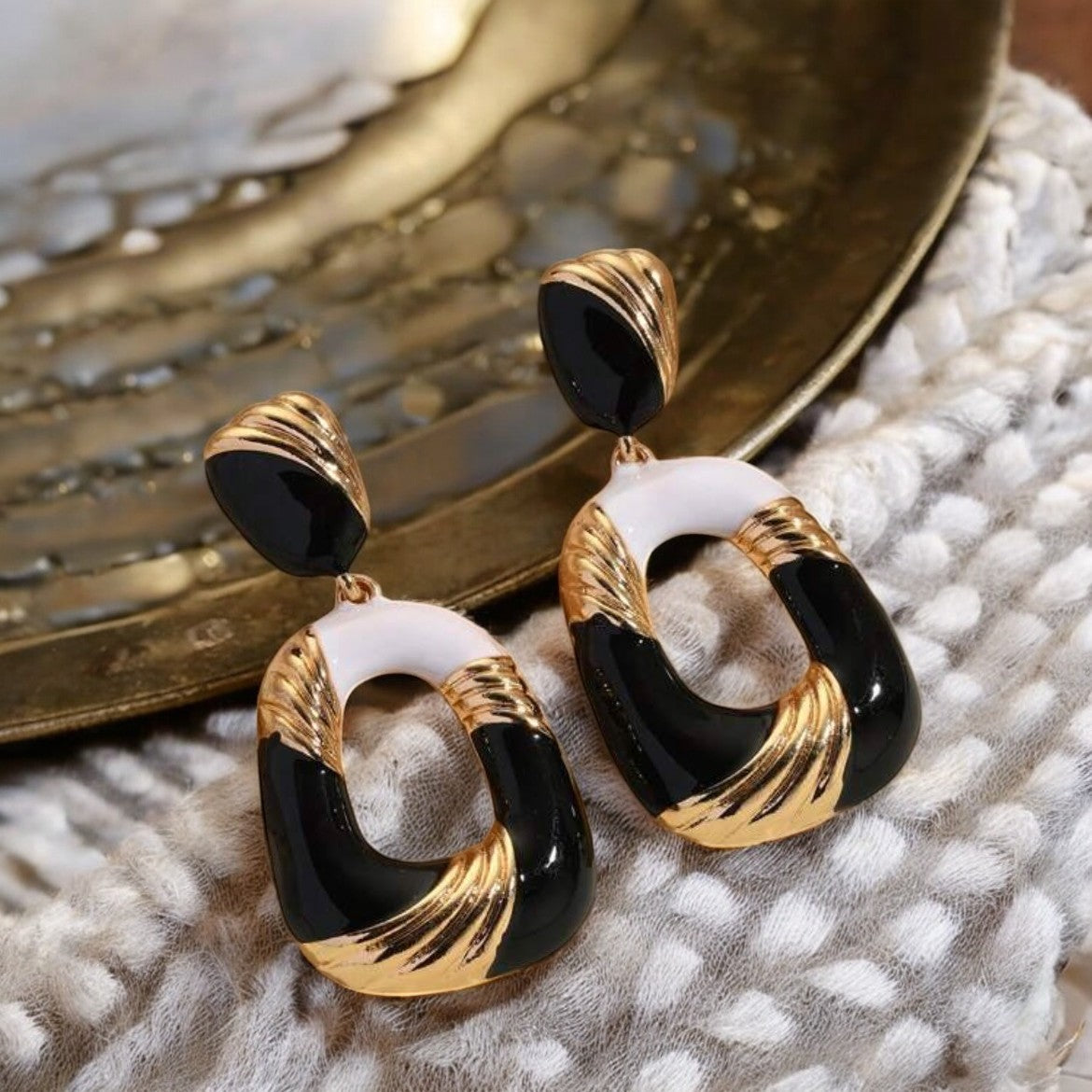 Boucles d'oreilles "AZURA" en acier inoxydable doré émaillé