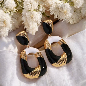 Boucles d'oreilles "AZURA" en acier inoxydable doré émaillé
