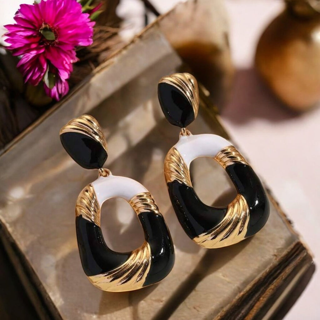 Boucles d'oreilles "AZURA" en acier inoxydable doré émaillé