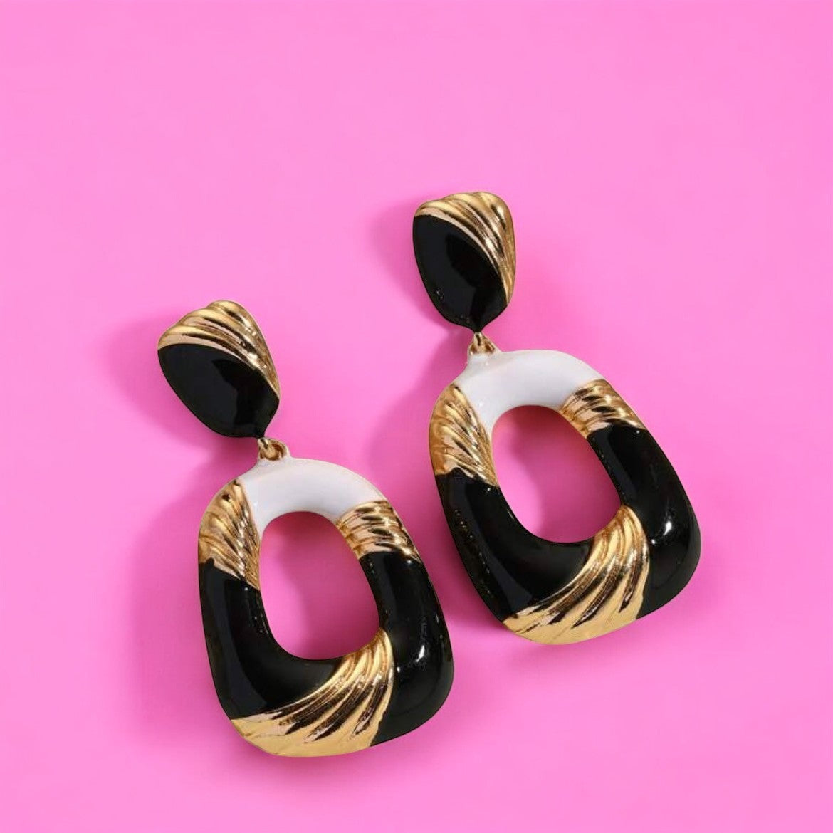 Boucles d'oreilles "AZURA" en acier inoxydable doré émaillé