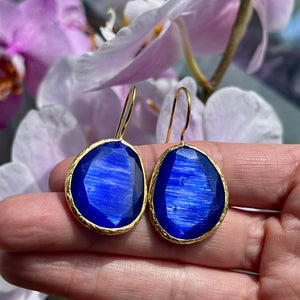 Boucles d’oreilles "LIMA" dorées or fin pierre naturelle Agate bleue