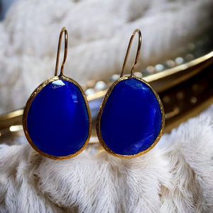 Boucles d’oreilles "LIMA" dorées or fin pierre naturelle Agate bleue