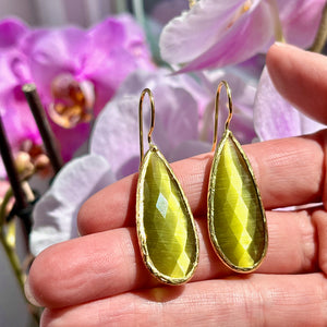 Boucles d’oreilles "NARA" dorées or fin pierre naturelle Agate vert kaki