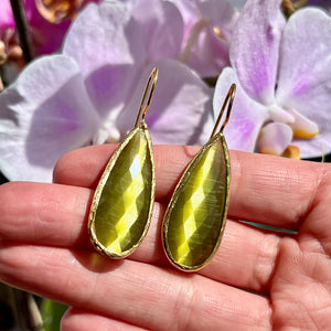 Boucles d’oreilles "NARA" dorées or fin pierre naturelle Agate vert kaki