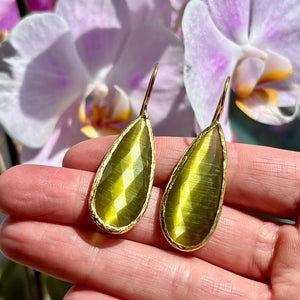 Boucles d’oreilles "NARA" dorées or fin pierre naturelle Agate vert kaki