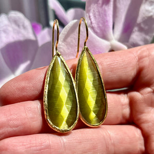 Boucles d’oreilles "NARA" dorées or fin pierre naturelle Agate vert kaki