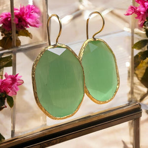 Boucles d’oreilles "DHAKA" pierre naturelle Agate verte dorées or fin