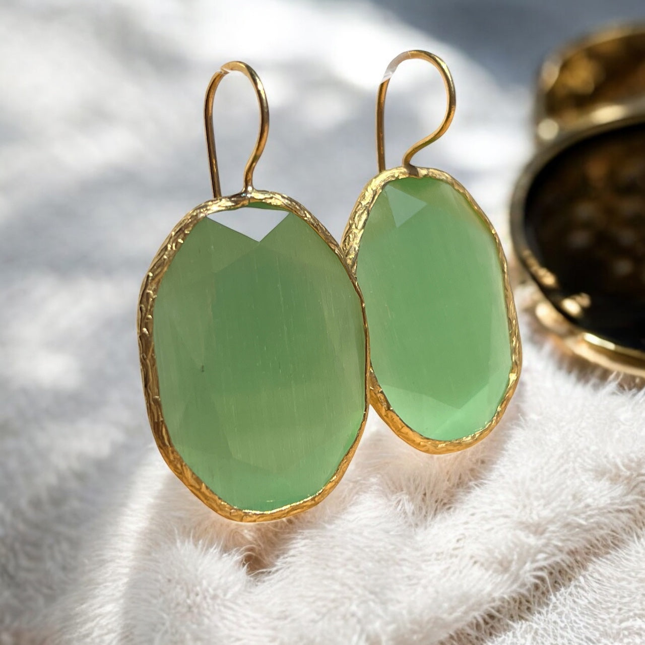 Boucles d’oreilles "DHAKA" pierre naturelle Agate verte dorées or fin