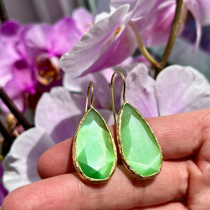 Boucles d’oreilles "FUJI" dorées or fin pierre naturelle Agate verte