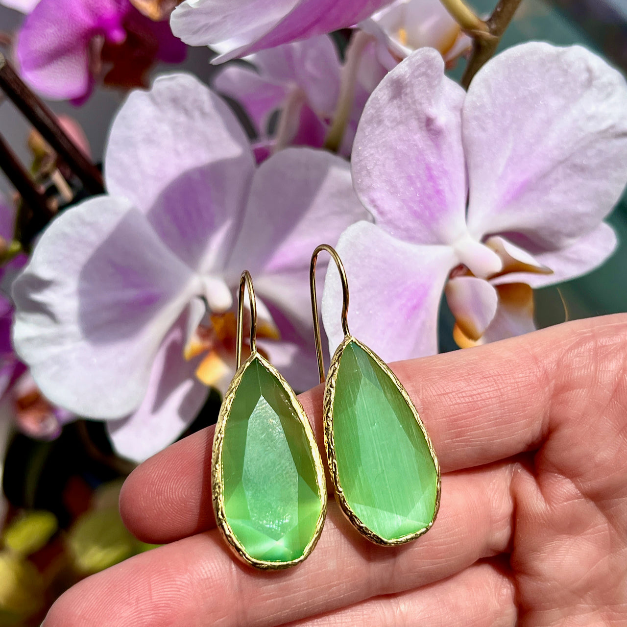Boucles d’oreilles "FUJI" dorées or fin pierre naturelle Agate verte