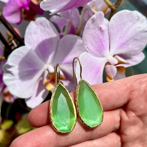 Boucles d’oreilles "FUJI" dorées or fin pierre naturelle Agate verte