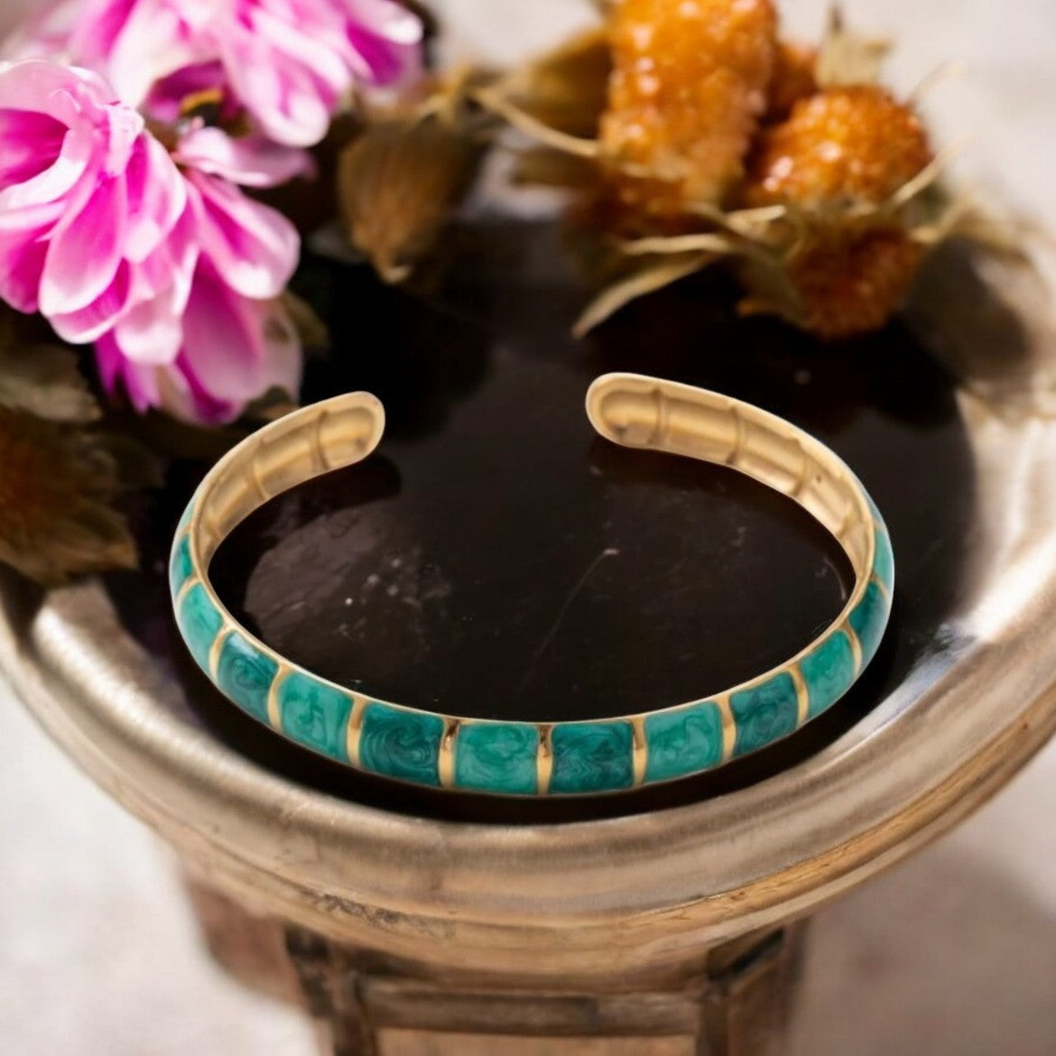 Bracelet jonc "LUMARA" acier inoxydable émaillé