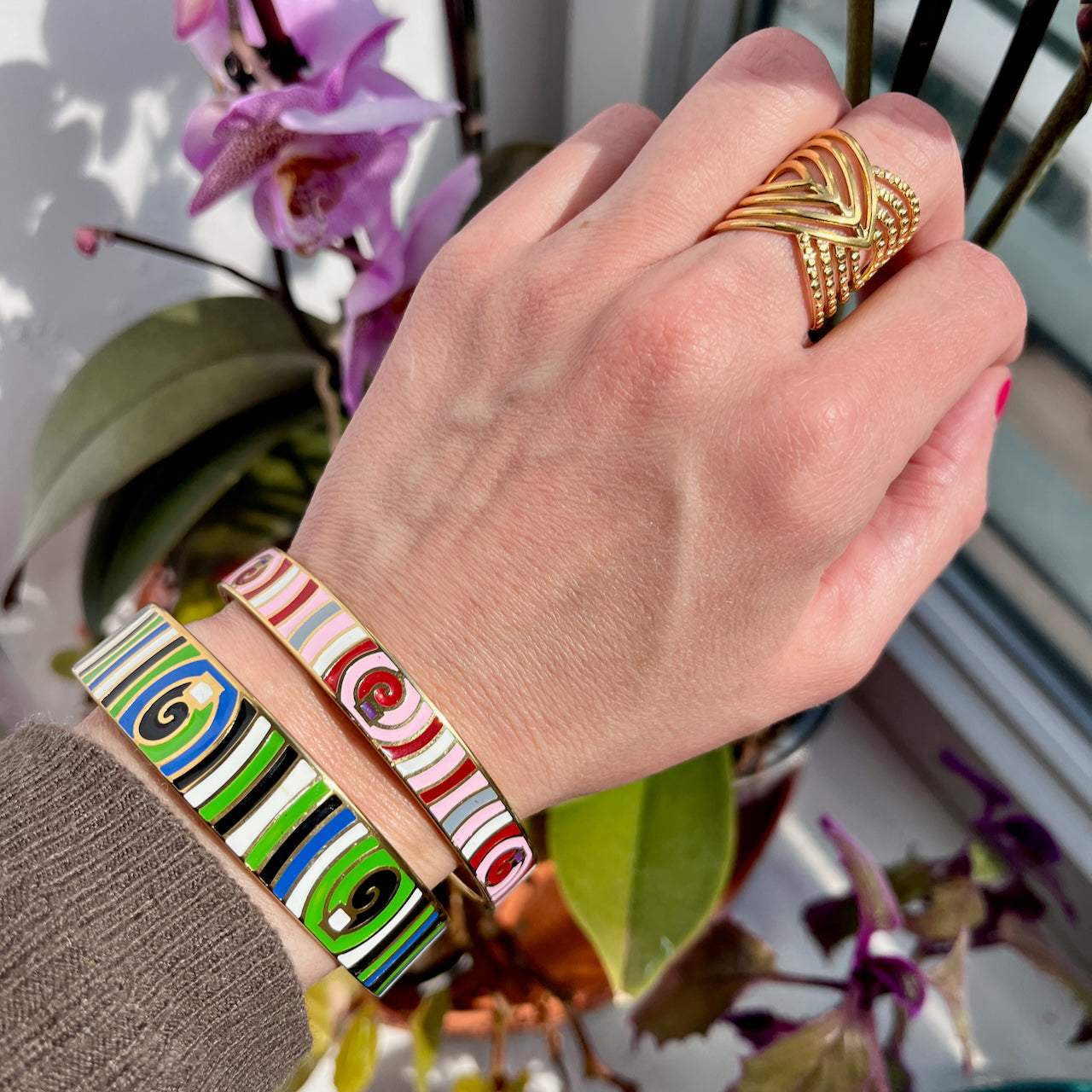 Bracelet jonc "SOLARYN" acier inoxydable émaillé