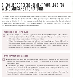 Checklist de Référencement pour les Sites Web d'Artisans et créateurs pdf