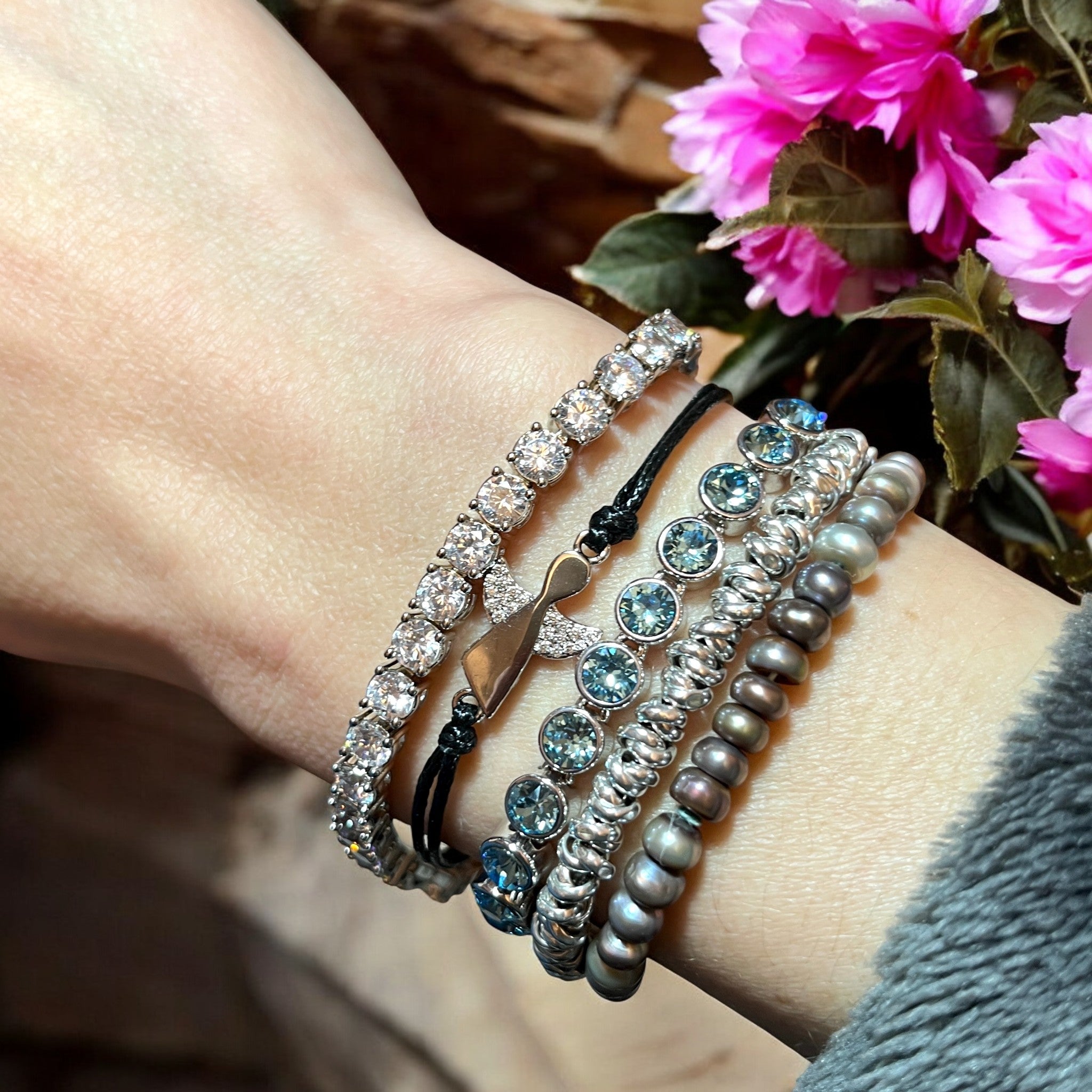 Bracelet "LUZ" avec strass de cristal tchèque blanc