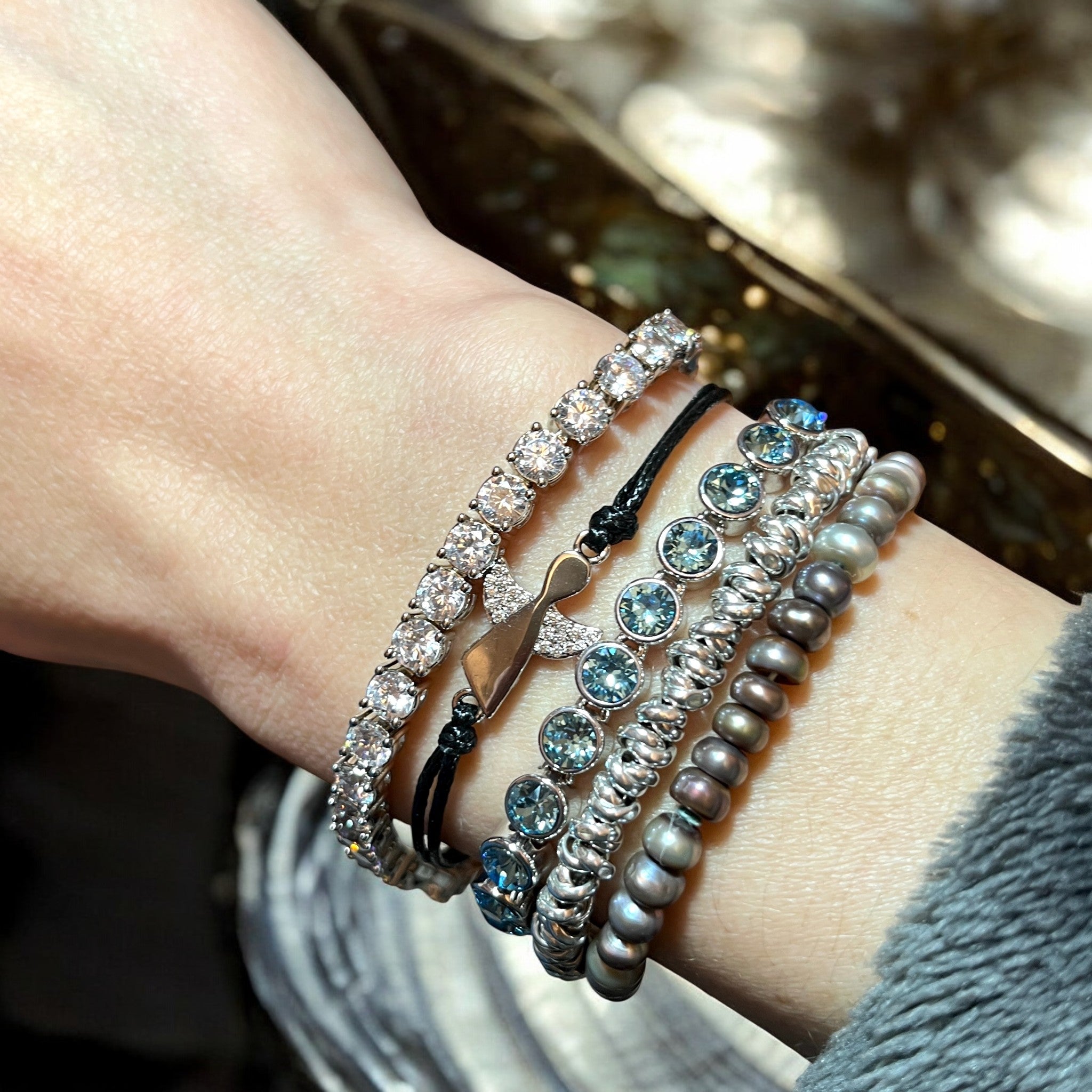 Bracelet "CRISTALIN" avec strass de cristal tchèque bleu