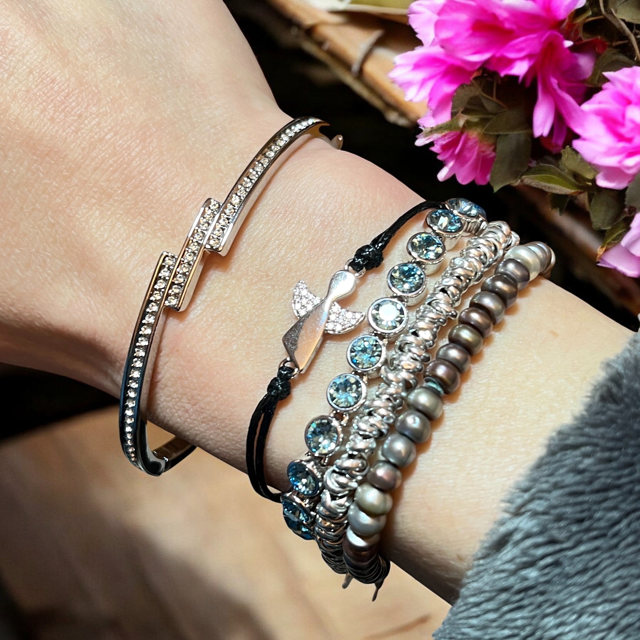 Bracelet "ANGEL" cordon adaptable ange argenté