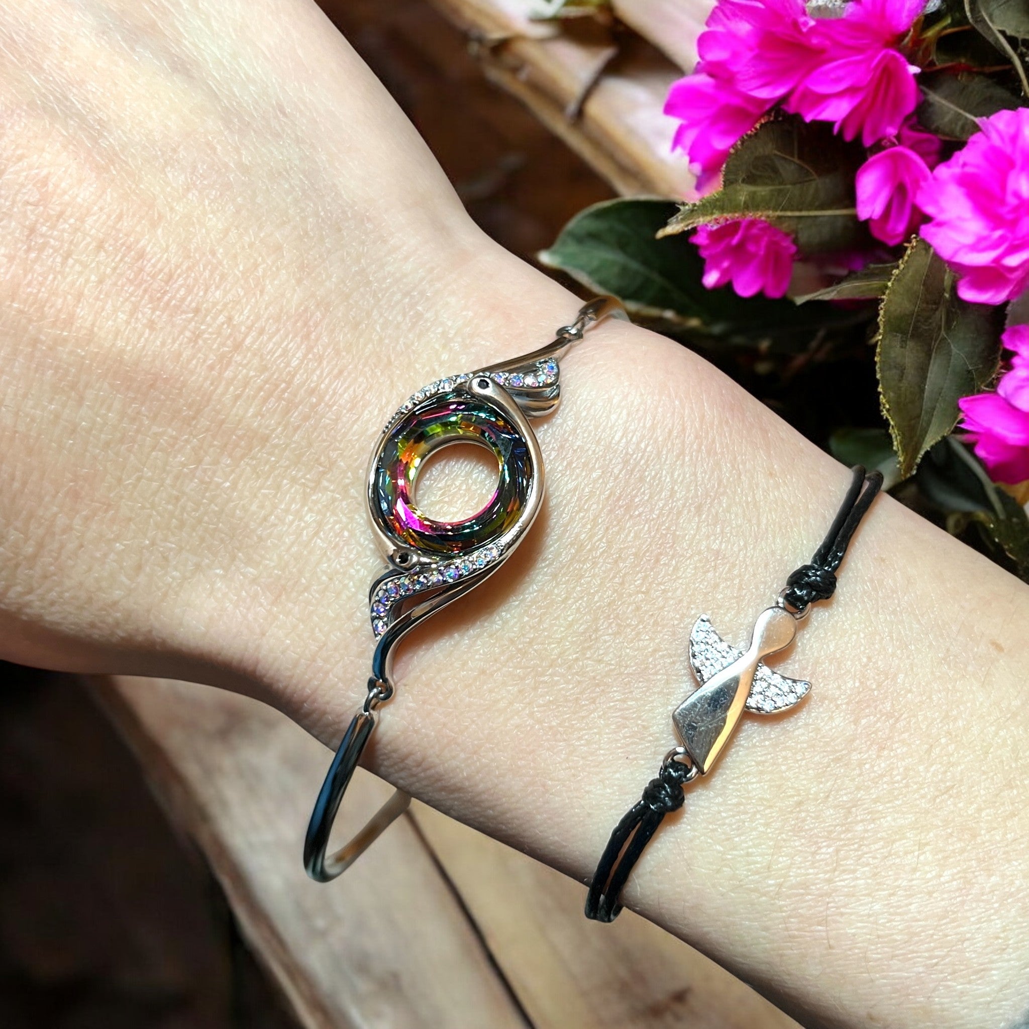 Bracelet "ANGEL" cordon adaptable ange argenté