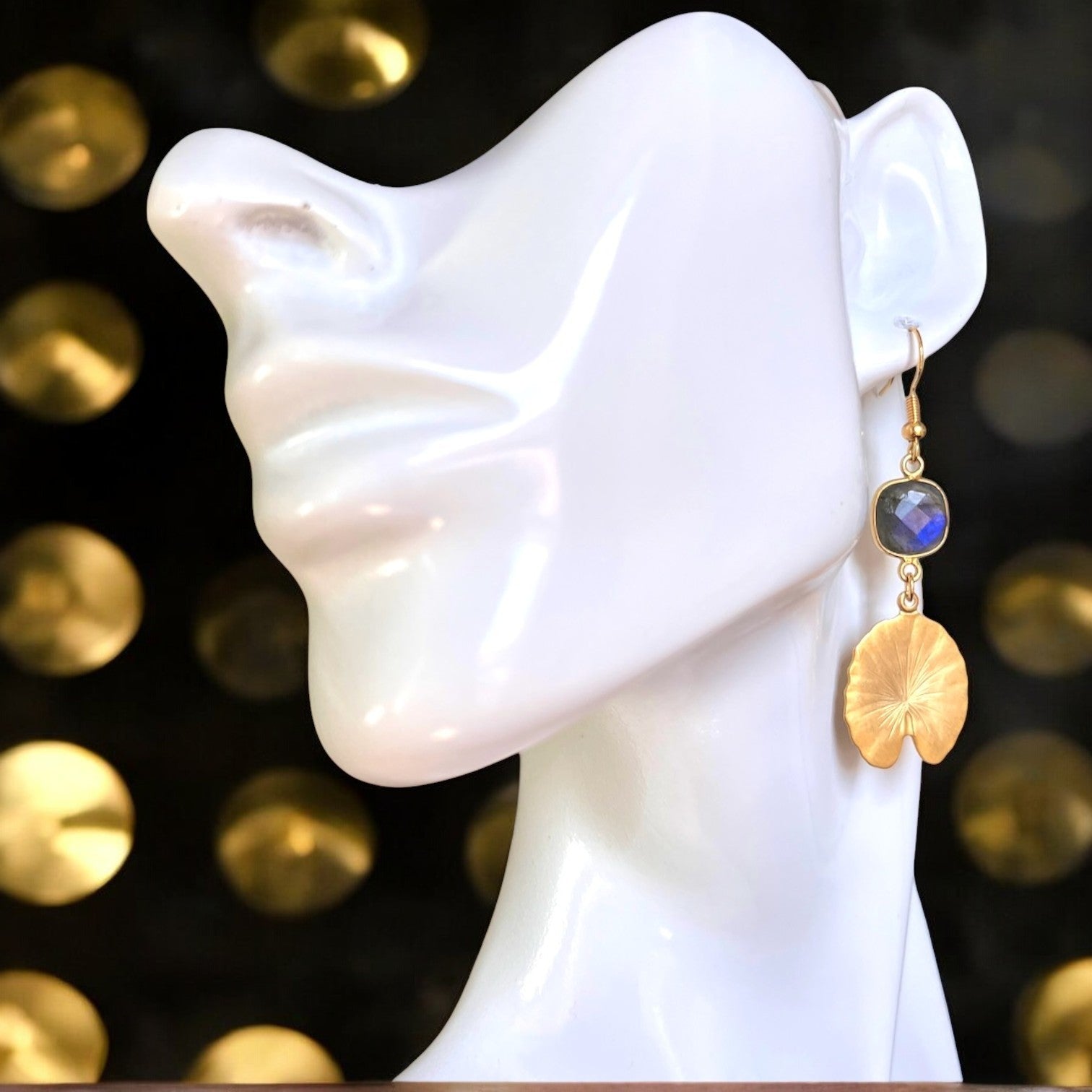 Boucles d’oreilles "SLOANE" dorées or fin Labradorite