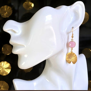 Boucles d’oreilles "SOPHIA" dorées or fin Calcédoine Rose