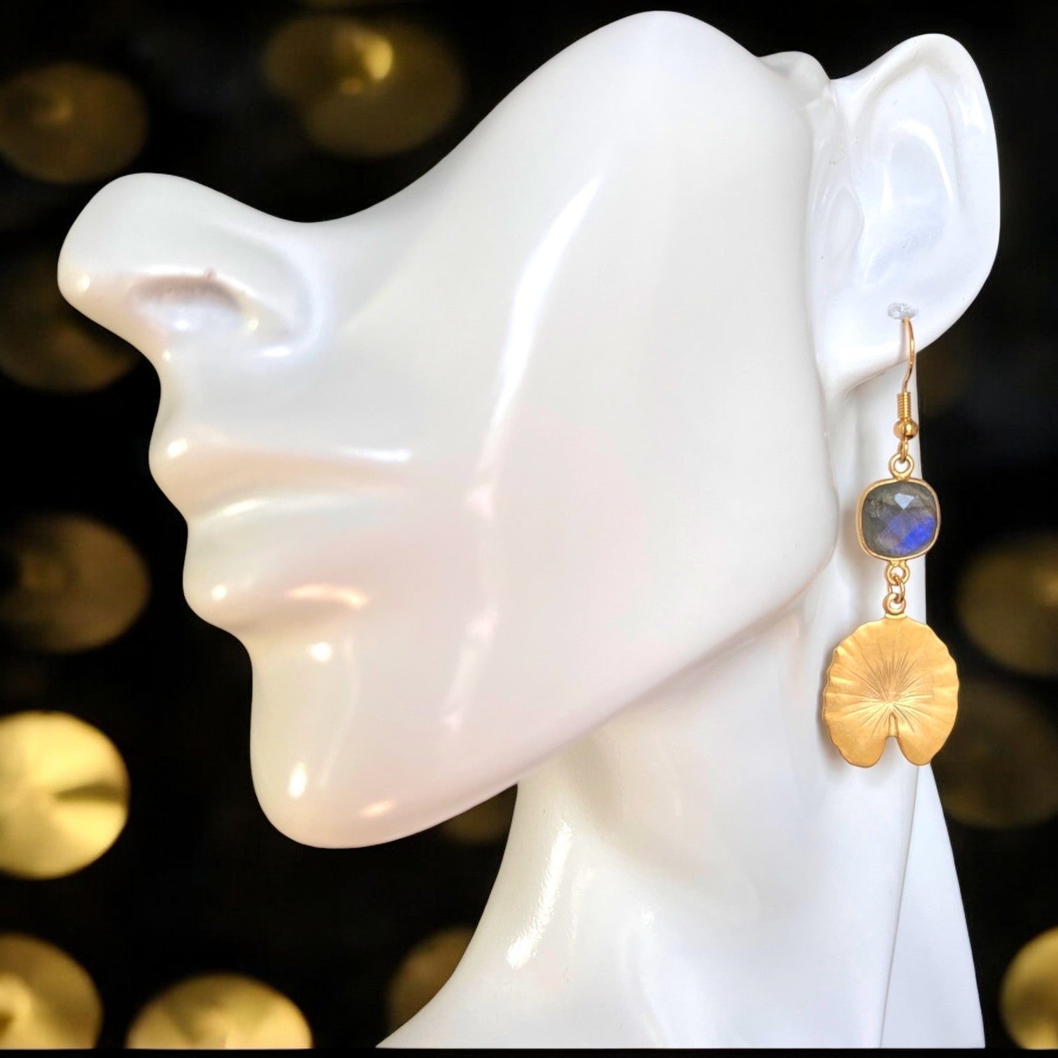 Boucles d’oreilles "SLOANE" dorées or fin Labradorite